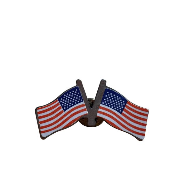 Dual American Flag Crossed Lapel Pin Patriotic Design 1.5 inches - Picture 1 of 2